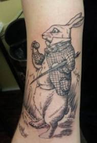 anak laki-laki lengan pada sketsa hitam abu-abu kreatif sastra dongeng kelinci gambar tato