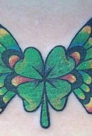 Dört yapraklı yonca ve kelebek kanatları dövme deseni