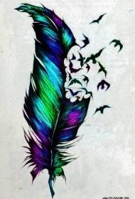 歐美炫彩羽毛鳥紋身圖案手稿