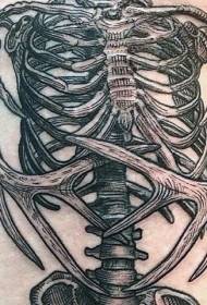 驚くほどの黒と白の人間の骨格枝角のタトゥーパターン