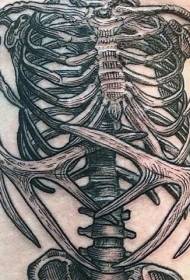 Incredibile modello di tatuaggio di corna di scheletro umano bianco e nero