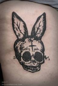 weird black skull with bunny ears tattoo pattern