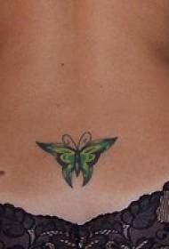 Modello tatuaggio farfalla verde colonna vertebrale posteriore