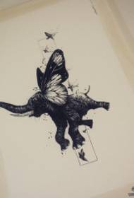 European and American elephant butterfly personality tattoo pattern manuscript