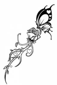 Sulat na itim na linya ang malikhaing pampanitikan na magagandang butterfly at manuskrito ng rosas na tattoo