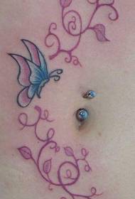 Motivo tatuaggio rosa chiaro e farfalla blu
