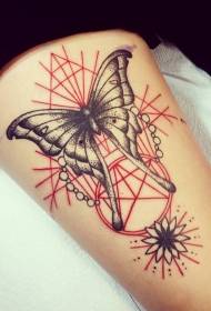 Šlaunų geometrinio stiliaus drugelio spalvos tatuiruotės modelis