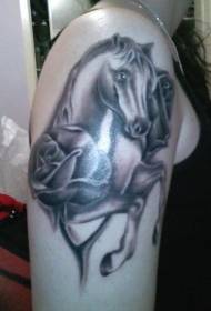 Black horse and rose tattoo pattern