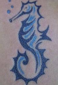 Blauw tribal seahorse tattoo patroon