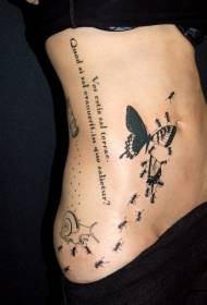 Трбух црни мрав који једе лептир узорак тетоваже слова