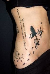 Belly wakuda akudya gulugufe wamtundu wa tattoo