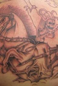 Atpakaļ brūns zirga un apokalipses bruņinieka tetovējuma attēls