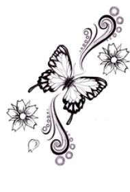 Красиві чорні колючі рослини літературні квіти та рукопис татуювання метеликів з дрібними тваринами