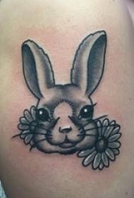 女孩手臂上黑灰色素描刺技術創意可愛兔子紋身圖案