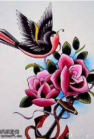 Modello di manoscritto tatuaggio colorato rosa rondine anchor