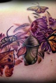 Vlinder blad bloem tattoo patroon