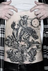 Addome cowboy nero occidentale cavalcando e pianta tatuaggio