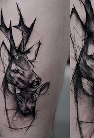 Dij trijedimensjonale line twa herten tatoetepatroanen
