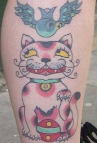 Tatouage de chat et d'hirondelle de style occidental 135620 - Motif de tatouage de moineau bleu