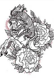 Eilutės arklio rožės tatuiruotės rankraštinio modelio paveikslėlis