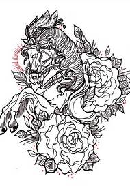 Immagine del modello manoscritto tatuaggio linea rosa cavallo