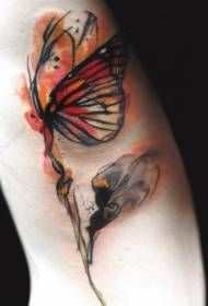 Ang pattern sa bulak sa watercolor ug butterfly tattoo