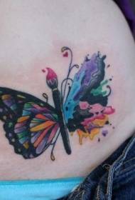腹部可愛的水彩風格蝴蝶紋身圖案