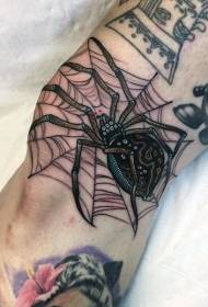 нога у кољену љубави обојен узорак тетоважа паука