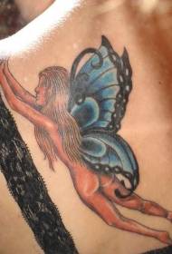 Patrón de tatuaje de elfo de alas de mariposa desnudas