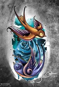 manuscript color swallow tattoo pattern