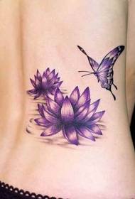 側肋紫色睡蓮和蝴蝶紋身圖案
