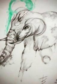 Europeiska svart och grått skiss elefant tatuering mönster manuskript