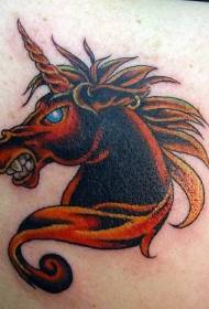 ຮູບແບບ tattoo unicorn ສີແດງທີ່ຊົ່ວຮ້າຍ