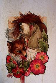 Mada gerai atrodantis spalvingas lapės terjeras šuo gėlė tatuiruotė rankraštinis paveikslėlis nuotrauka