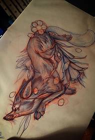 Manuscript line fox tattoo muundo