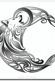 黑灰色素描創意狐狸動物月亮剪影紋身手稿