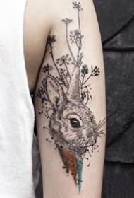 un set di 9 immagini di un gruppo di piccoli tatuaggi di coniglio in nero e grigio