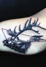 Mysterious geometry inside the arm and deer head tattoo pattern