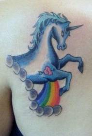 Licorne bleue avec motif tatouage arc-en-ciel