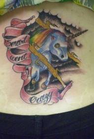 Unicorno blu con motivo tatuaggio tempesta nera