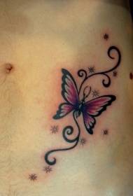 Vaaleanpunaiset tähdet ja punainen perhonen tatuointikuvio