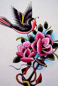 Kulay Rose Anchor Swallow Tattoo Works Larawan