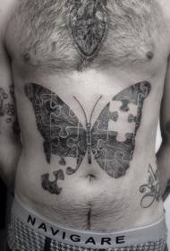 Pilvo juodo drugelio dėlionės tatuiruotės modelis