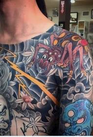 old school Kolorowy pająk fantasy z różnymi wzorami tatuażu demona