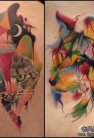 개념적 스타일 고양이와 여우 문신 패턴의 집합
