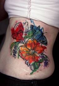 E flore di tinta à u latu di a rota laterale è u mudellu di tatuaggi di farfalla