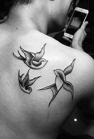 dorso di tre piccoli modelli di tatuaggi Swallow da uomo