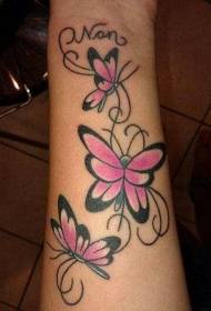 Fekete és rózsaszín aranyos pillangó tetoválás minta