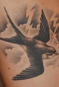 sort grå svale og sky lyn tatoveringsmønster