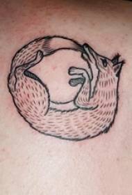 Ragazzo studente spalle linea negra schizzu stampa creativa letteraria di tatuaggio di volpe